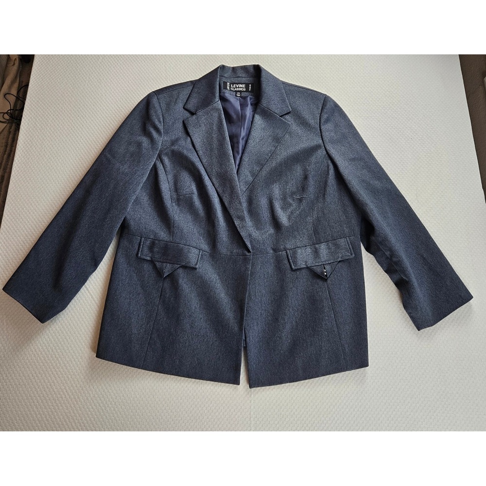 Larry Levine Classics Open Front Gray Herringbone Blazer Jacket Women 22 Office